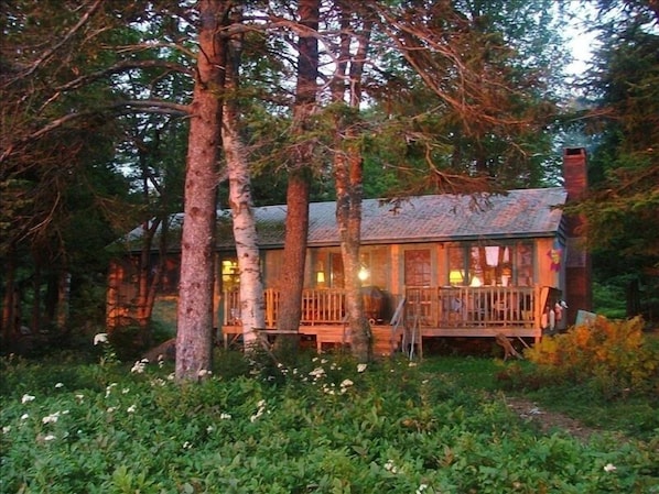 cabin in late summer at sunset - taken from the top of beach steps