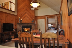 View from the kitchen into the living room.