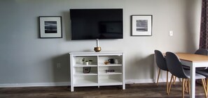 55in Roku TV in loving room.   Bring your own streaming media! 