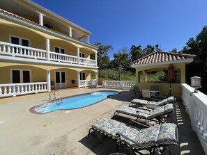 Back patio with pool
