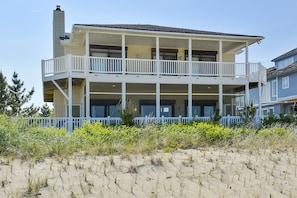 View from the beach.  Top floor are the Masters,  main floor is the living area