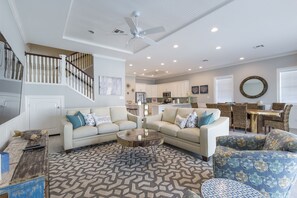 Gorgeous open concept kitchen, living room and dining area!