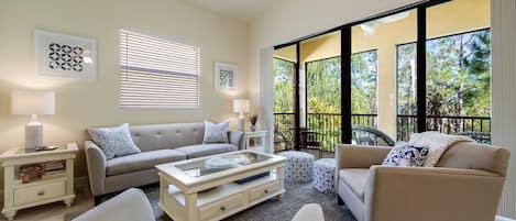 A Peaceful Retreat - The modern furniture and soothing color palate of Serrano 201 make this living area a pleasure to be in.