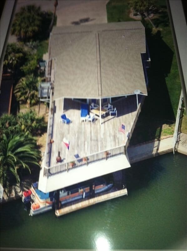 Canal and front deck view from air.