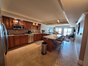 Large kitchen with a wrap around counter 