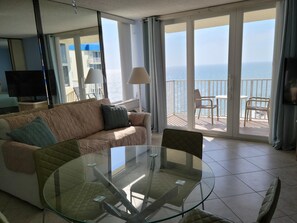Clear gulf view from inside the condo