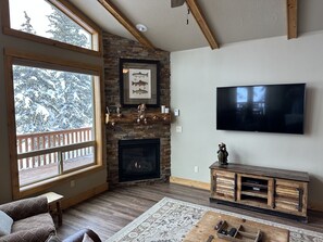 65" smart HDTV and gas fireplace