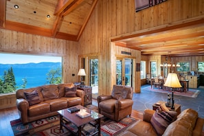 Living Room -Open floor plan with view of the lake. 