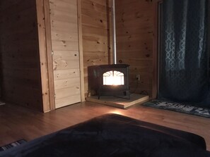 Take off the chill of a cool Maine day  with a nice fire in the pellet stove