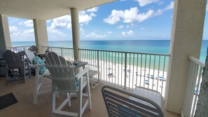 Comfortable polywood furniture & lounge chair with amazing beach & gulf views!