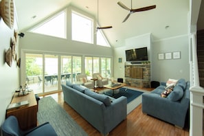 Large living room with lots of light