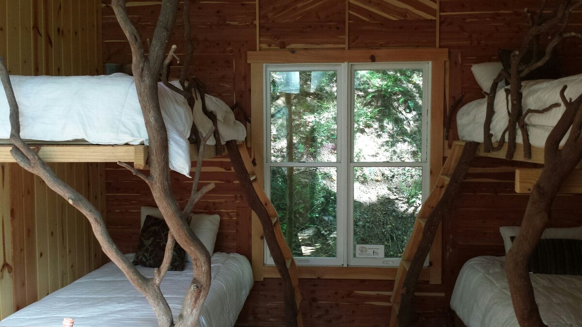 Waterfront cabin, treehouse embraced by 52 acre nature preserve and USFS