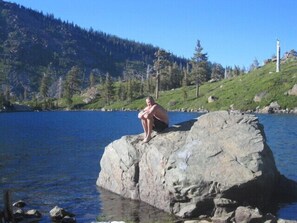 The 'Thinking Man' at Long Lake in the Lakes Basin Area; minutes from the house.