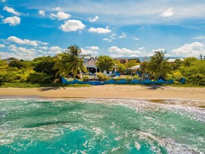 Located right on a secluded beach on the Caribbean Sea