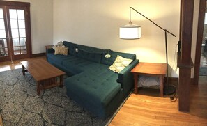 Joy bird pullout couch main floor living room.
