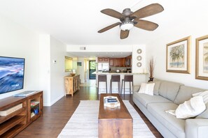 Living room  with pullout sofa bed. 