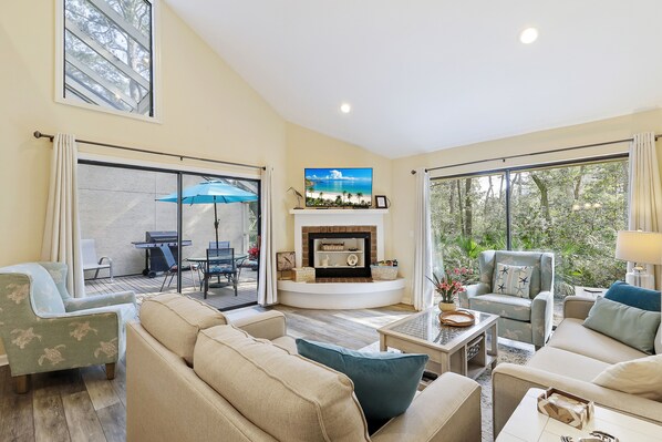 Spacious kitchen has plenty of seating for everyone.