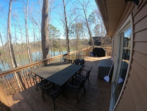 Upper Deck with View of Lake, outdoor eating, gas/charcoal grill