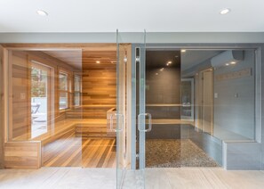 The private cedar Sauna and Steam room. 