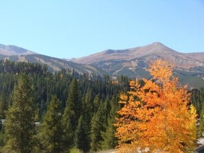 View from deck of fall colors and Peak 8
