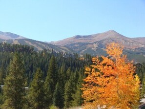 View from deck of fall colors and Peak 8