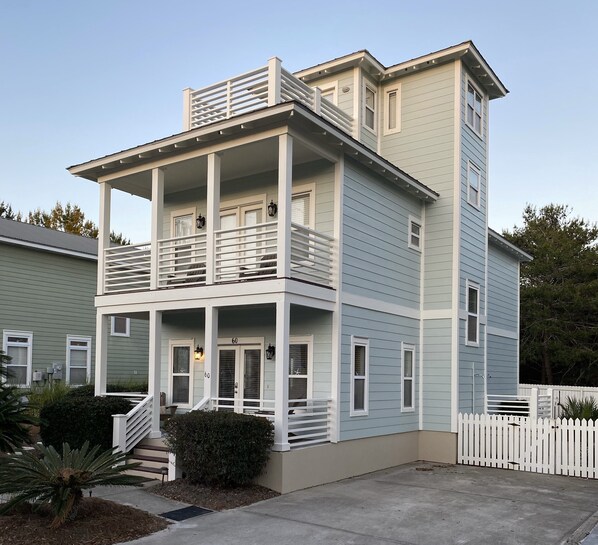 Three-story beach house with five porches so all guests can enjoy some privacy.