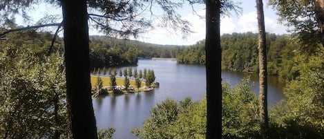 The view from one of two decks. The lake and Linville River are a short walk.