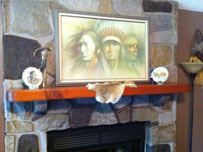 Livingroom is decorated with Native American art