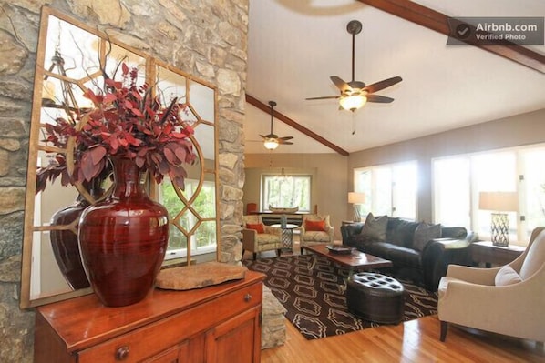 Welcome! A view of the main living room from the entry foyer.