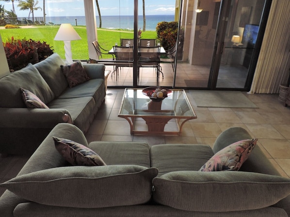 Living Room with Ocean/Beach views