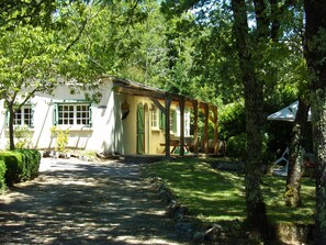 Side view of house and gardens