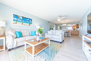 Bright and airy beach-inspired living space for ultimate relaxation
Private gated beach access just steps from the pool for ultimate convenience