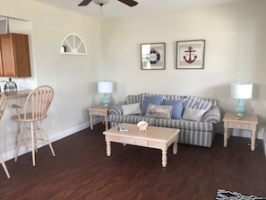 Living room with queen sleeper couch