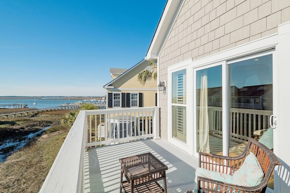 Private balcony with marsh and tidal stream view that is frequented by herons and egrets at low tide