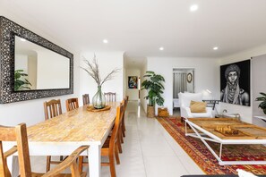 Dining area opposite seating area