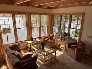 Sofa, coffee table and 2 swivel chairs