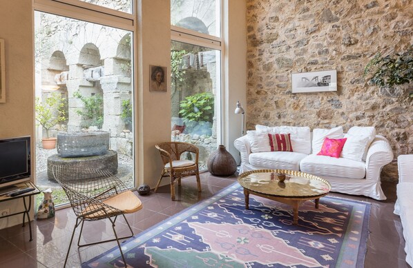 Living room with view of patio