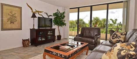 Living room opens to balcony