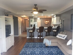 Living room into kitchen