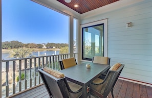 Second level deck with water views.