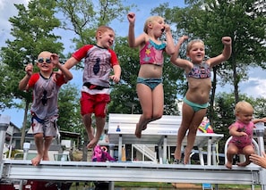 Cuties jumping off the new dock: Summer of 2020