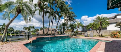 Fabulous heated pool featuring three waterfalls.