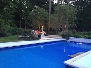 Swimming Pool & Fire Pit at 
Sunset