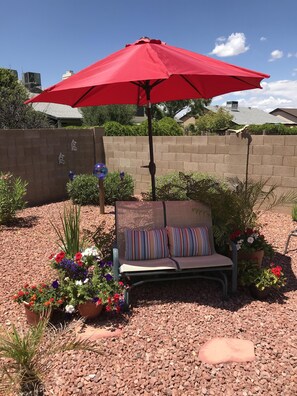 The large umbrella can be moved to any location to provide shade.