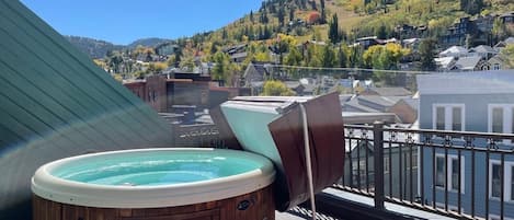 Relax in the hot tub and watch skiers come down the mountain. Access via master.