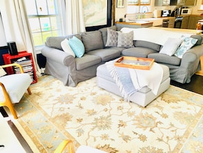 Our home sleeps 7 comfortably in beds, 8th guest: on this pull-out ottoman.