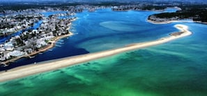 Popponesset Bay & Spit barrier beach. Our home is on the island behind the spit