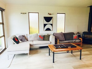 Lounge with corner chaise couch and fold out couch 