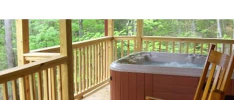 Hot Tub on Covered Porch for Our Cool Evenings