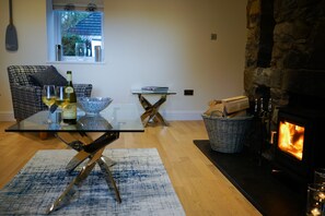 Living room with wood burning stove